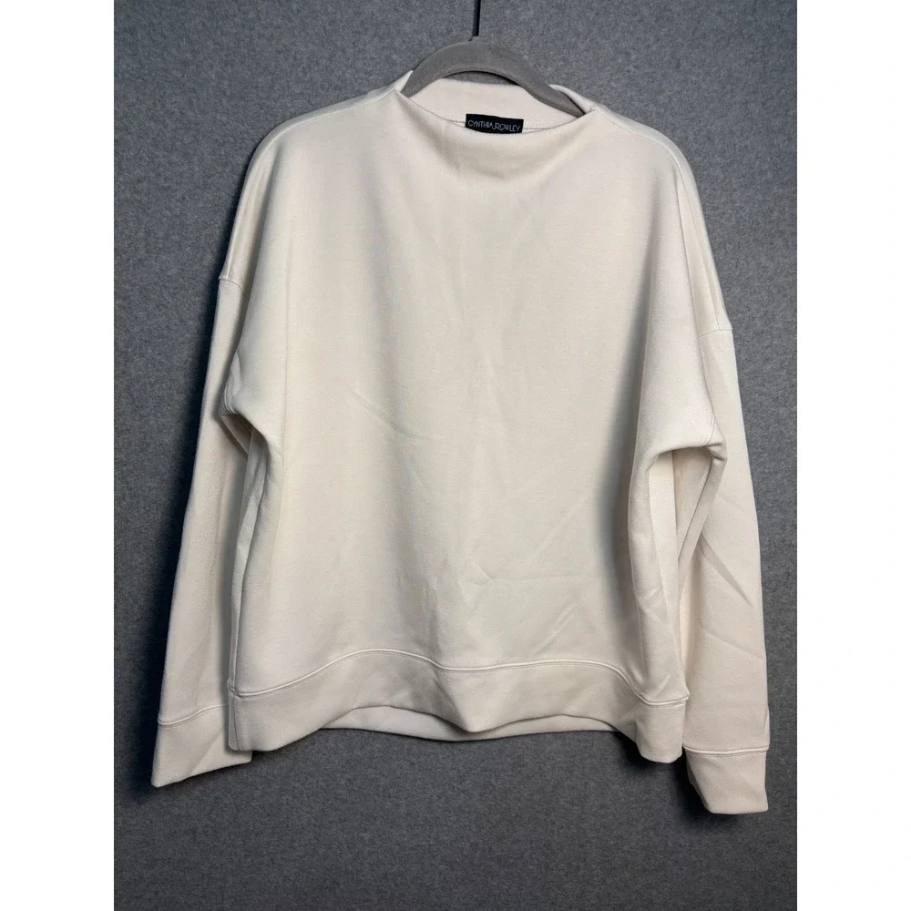 Cynthia Rowley Scuba Sweatshirt M Ivory Minimalist Quiet Luxury Oversized Top